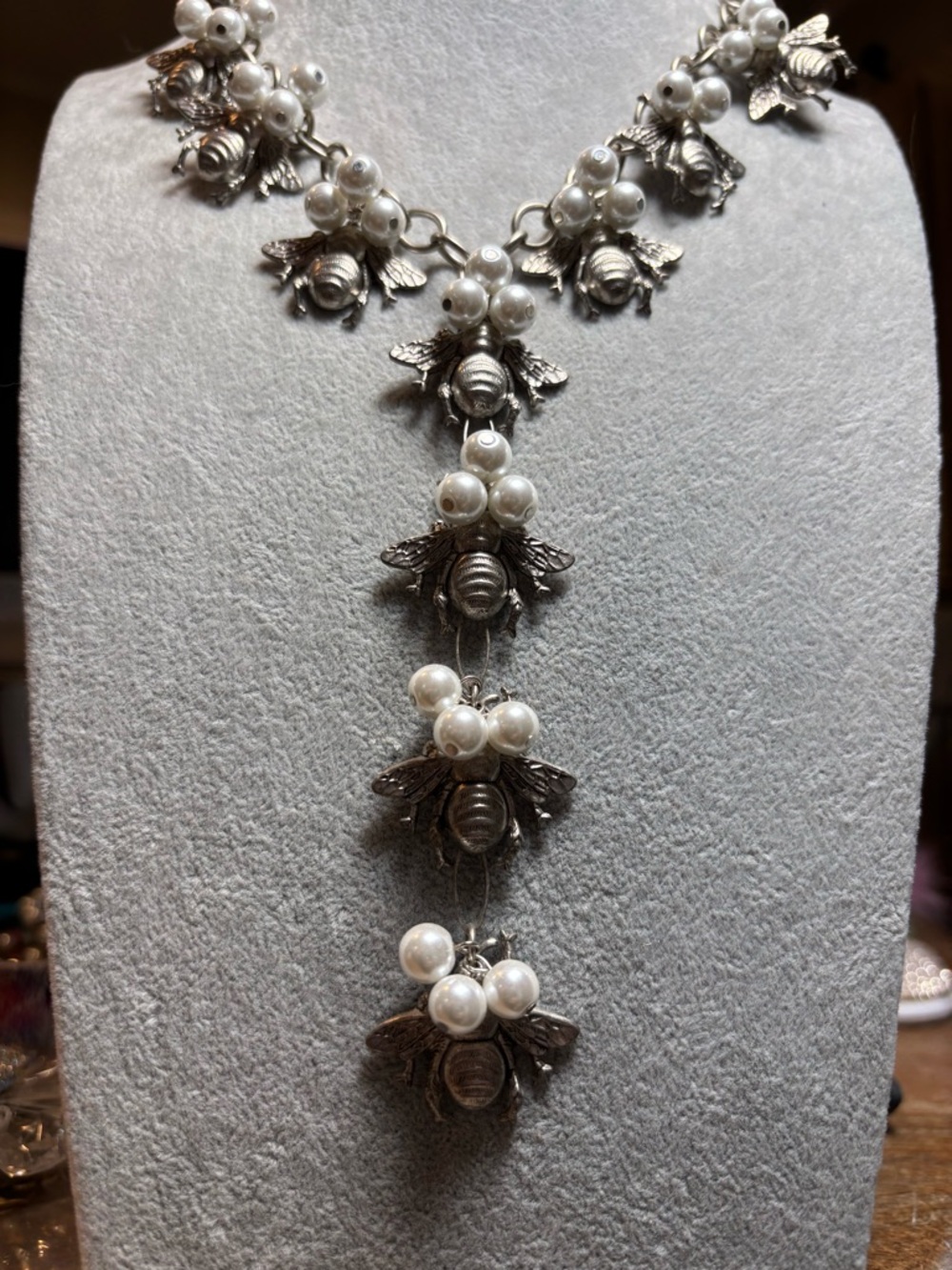 Yochi Silver Bee and Pearl Charm Necklace - Picture 5 of 5